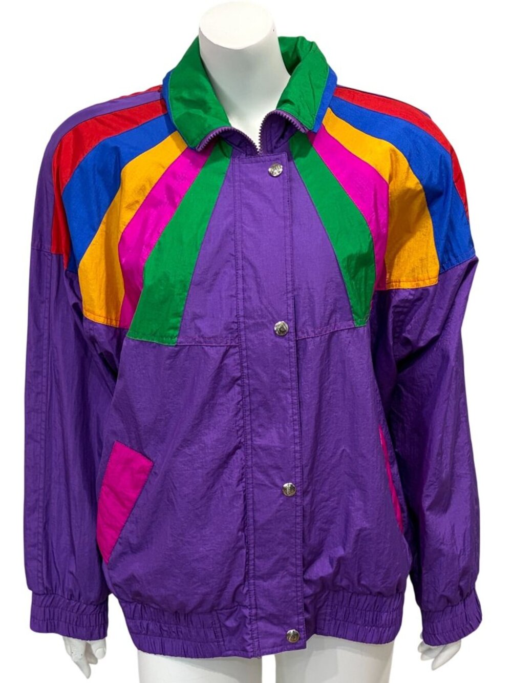 Vintage 80s Andy Johns Colorblock Nylon Windbreaker Anorak Jacket Womens Size L